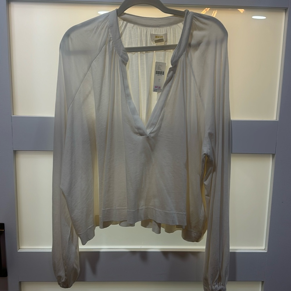 Anthropologie Cream Long Sleeve cotton cropped blouse Size Large NWT